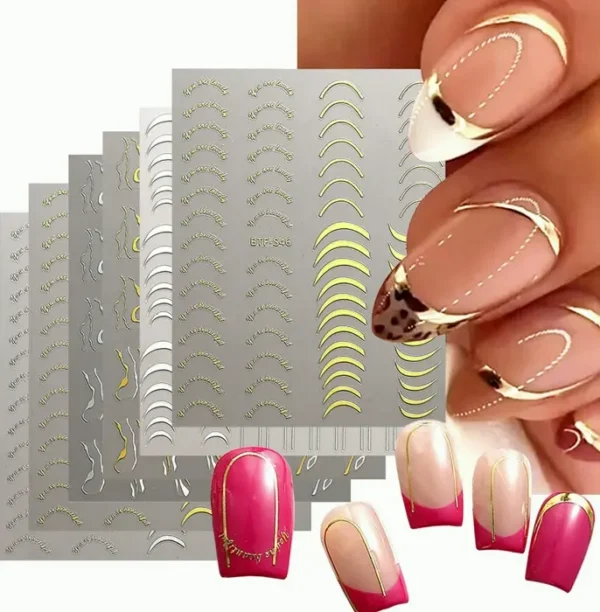 Six Packs Shiny French Manicure Art Stickers