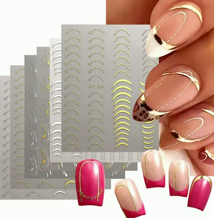 Six Packs Shiny French Manicure Art Stickers
