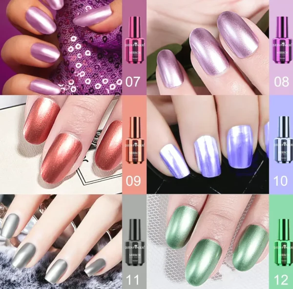 Ownest 12-Color Mirror Effect Polish Set, Long-Lasting Glossy Nail Art