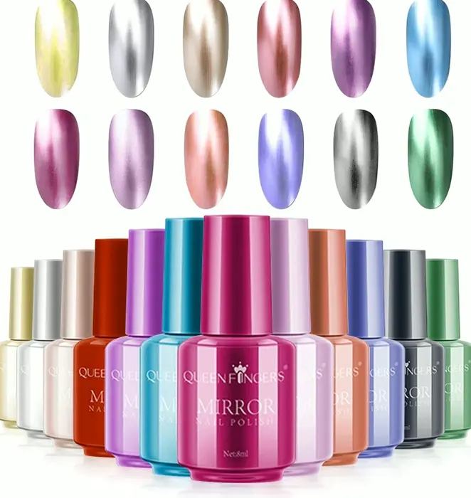 Ownest 12-Color Mirror Effect Polish Set, Long-Lasting Glossy Nail Art