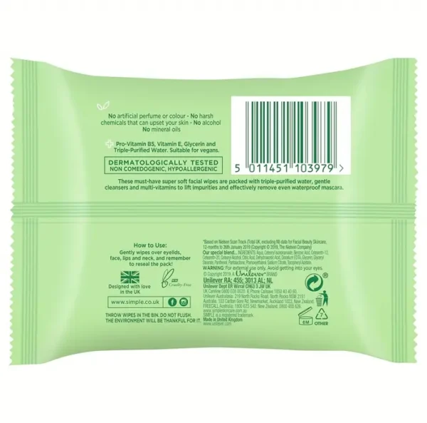 Simple Kind To Skin Face Cleansing Cloths - 25 Count