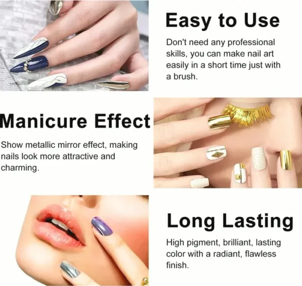 Ownest 12-Color Mirror Effect Polish Set, Long-Lasting Glossy Nail Art