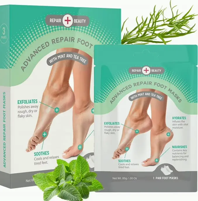 Peppermint and Tea Feet Masks - Hydrates Rough Heel, Soothes Tired Toes - Triple Pack