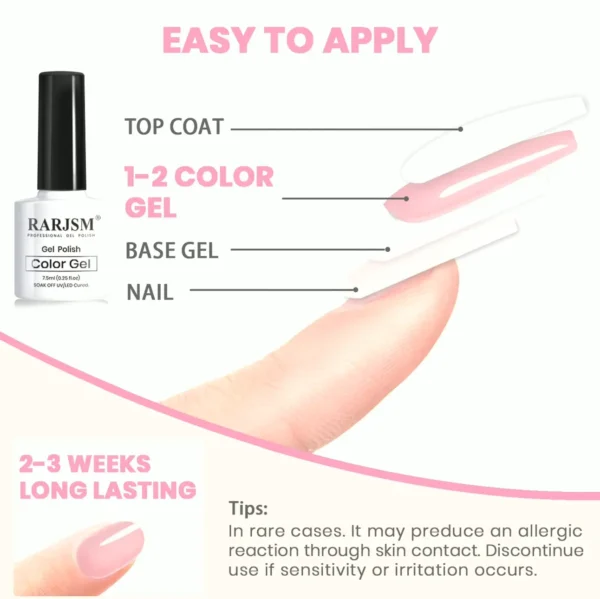 Nude Gel Lacquer Kit: 6 Translucent Shades with Silver Pink Sparkle - 7.5ml