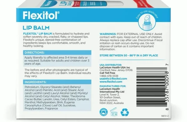 Flexitol Lip Balm, 0.35 oz Package, Cream White, 3 Count