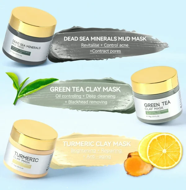 Face Masks Skincare: Turmeric Vit C & Green Tea, Dead Sea Clay