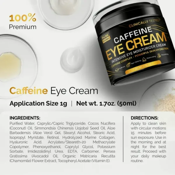 Caffeine Eye Cream to Reduce Aging, Under Eye Bags, Puffiness 1.7oz