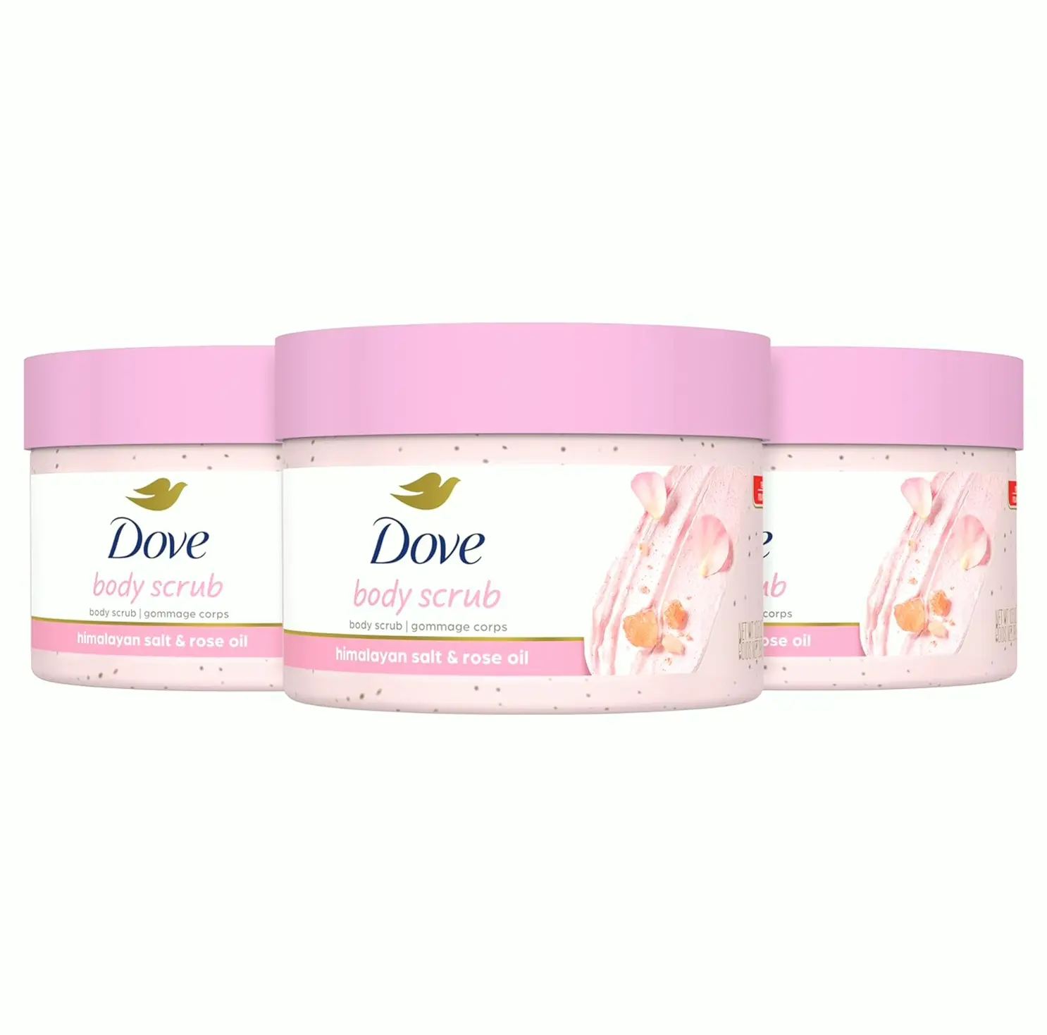 Dove's Skin Scrub Himalayan Salt & Rose Oil 3-Pack to achieve Smooth and Silky Skin