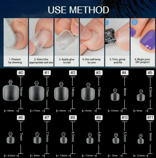 Soft Gel Short Square Toe Nail Tips - 12 Sizes