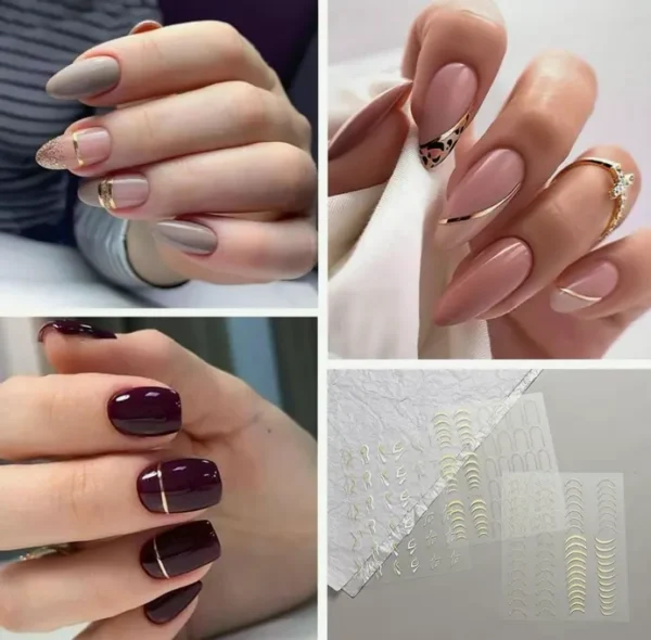 Six Packs Shiny French Manicure Art Stickers