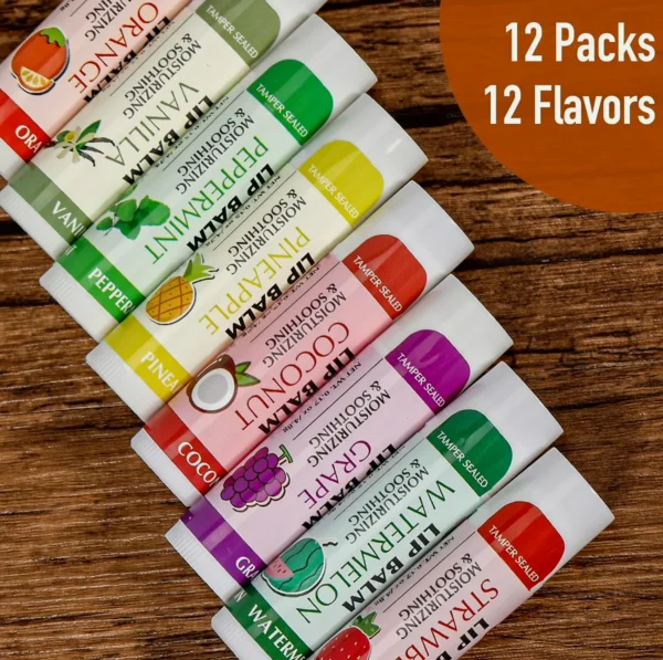 AZEN 12 Pack Lip Balm, Natural Bulk Lip Care, Hydrating Lip Balm for Dry Lips