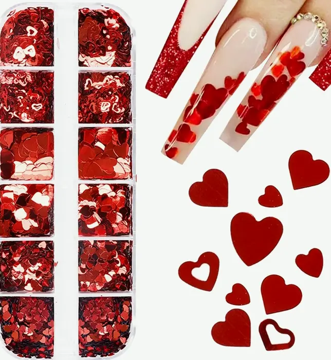 Valentine Nail Sequins Kit 12 Grids Love Design