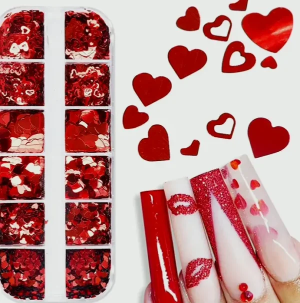 Valentine Nail Sequins Kit 12 Grids Love Design