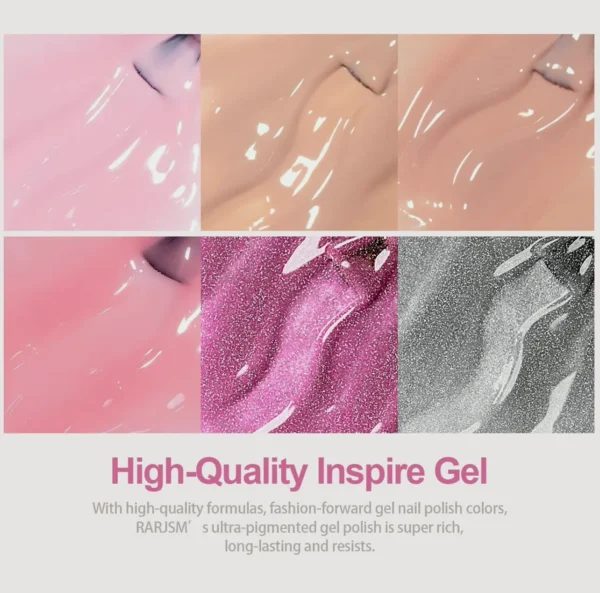 Nude Gel Lacquer Kit: 6 Translucent Shades with Silver Pink Sparkle - 7.5ml