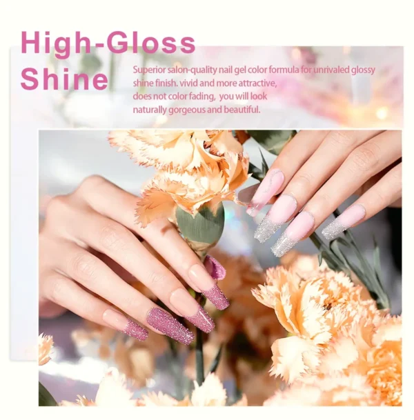 Nude Gel Lacquer Kit: 6 Translucent Shades with Silver Pink Sparkle - 7.5ml
