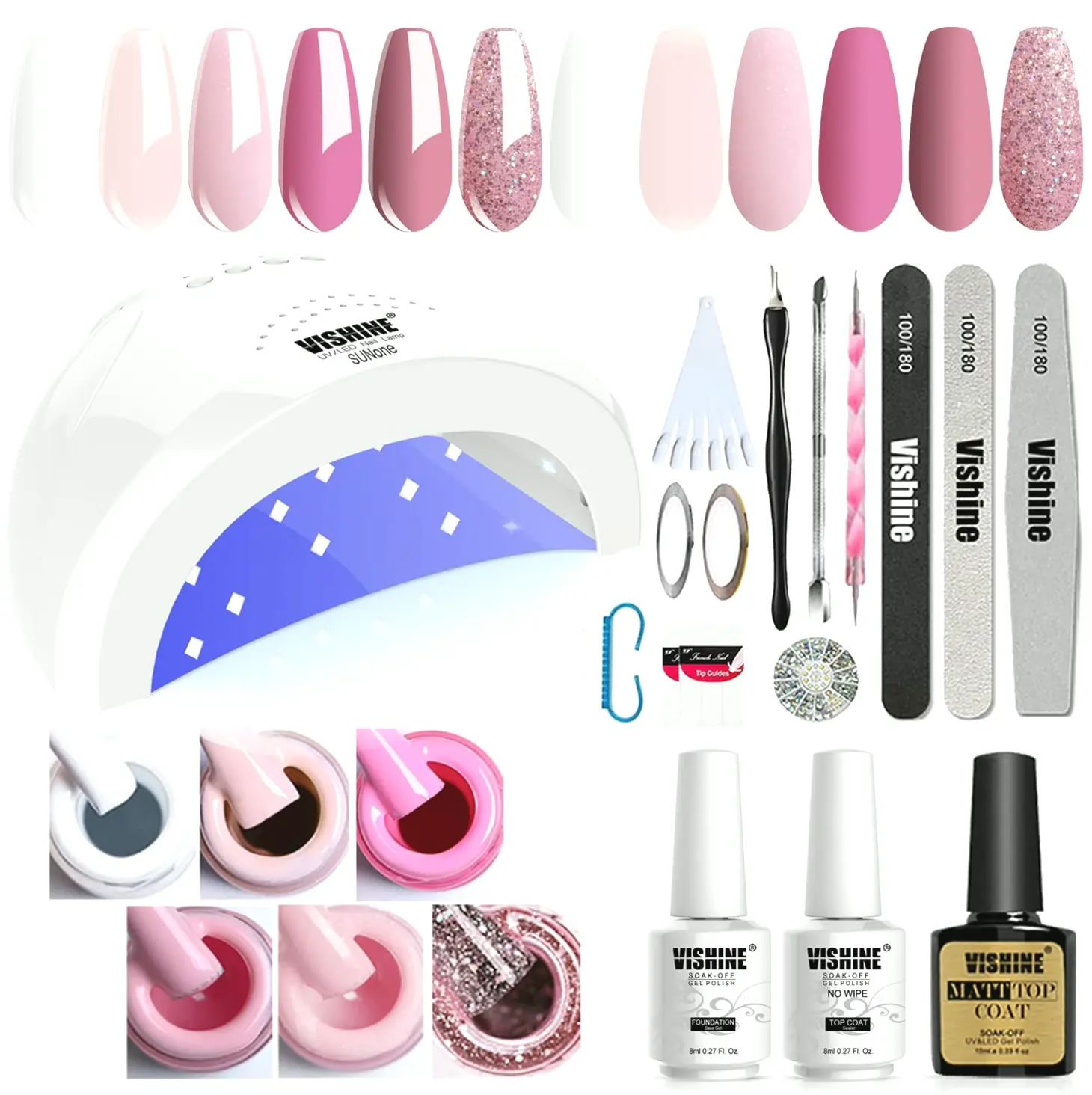 Gel Beginner Kit w/ 48W UV LED Lamp & 6 Colors